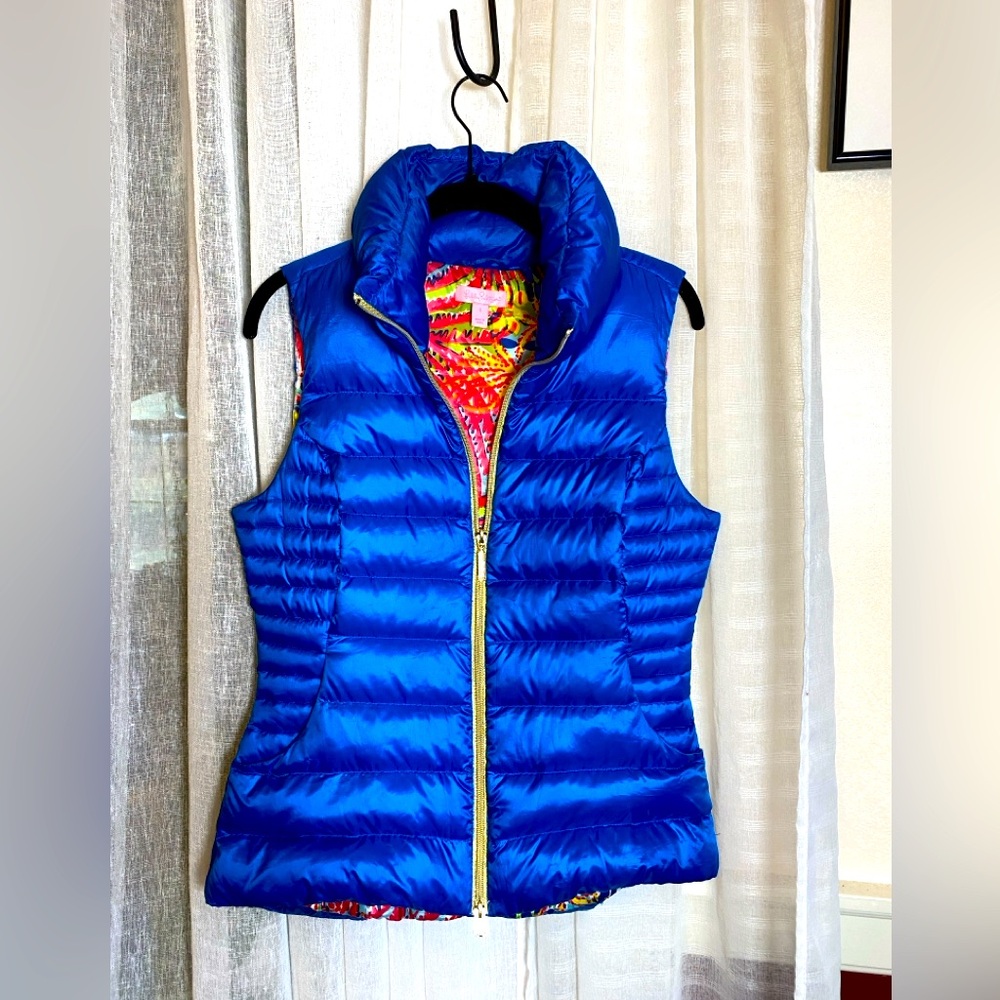 Lilly Pulitzer Blue Puffer Vest Down Filled Size Small
